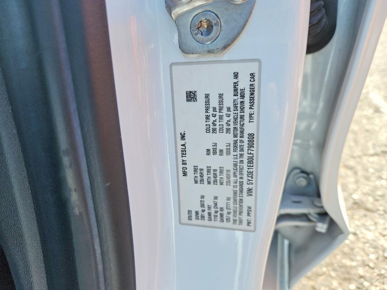 2020 TESLA MODEL 3