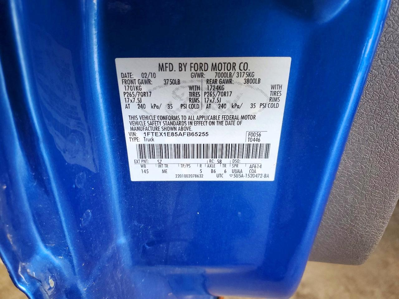 2010 FORD F150 SUPER