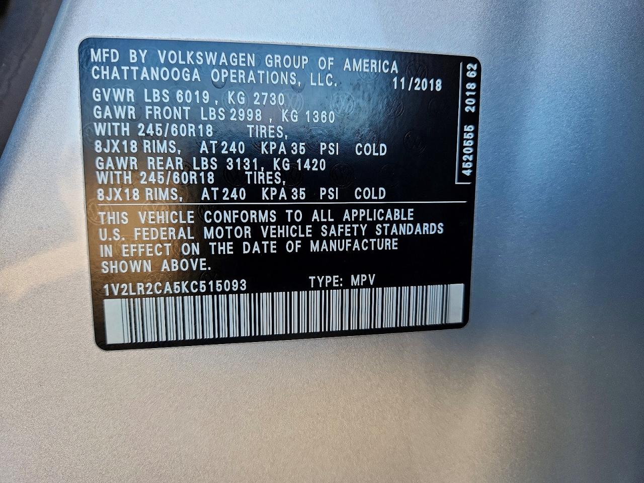 2019 VOLKSWAGEN ATLAS SE