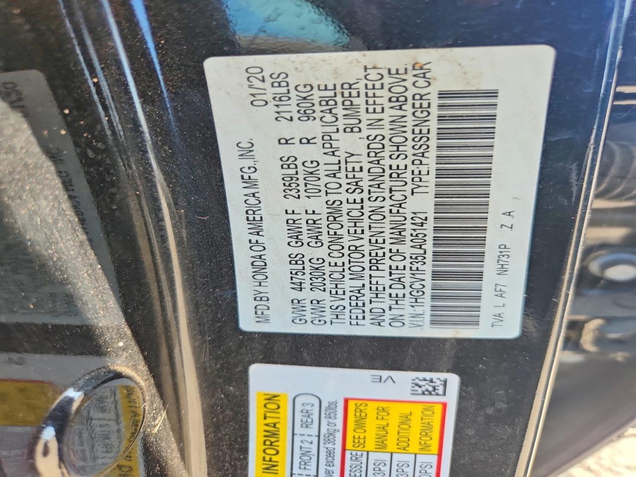 2020 HONDA ACCORD