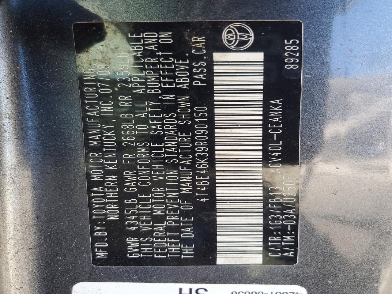 2009 TOYOTA CAMRY