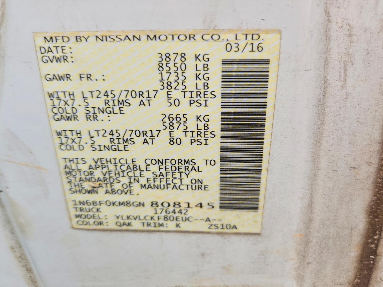 2016 NISSAN NV