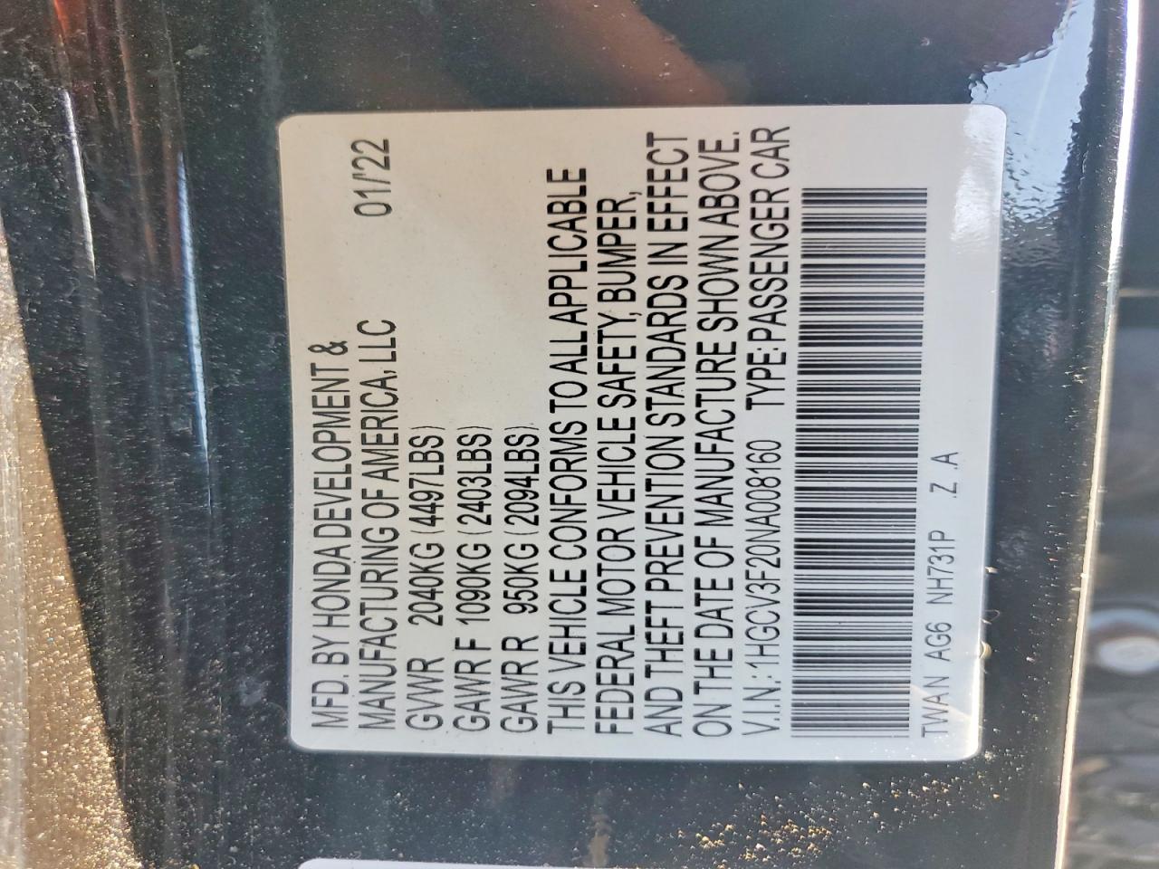 2022 HONDA ACCORD