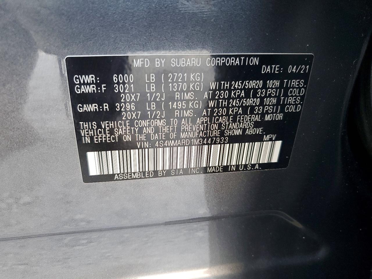 2021 SUBARU ASCENT