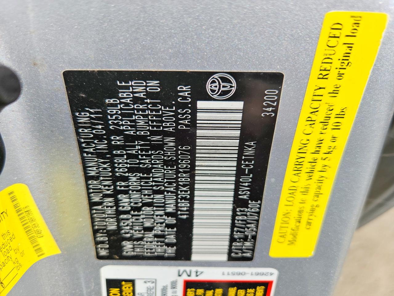 2011 TOYOTA CAMRY