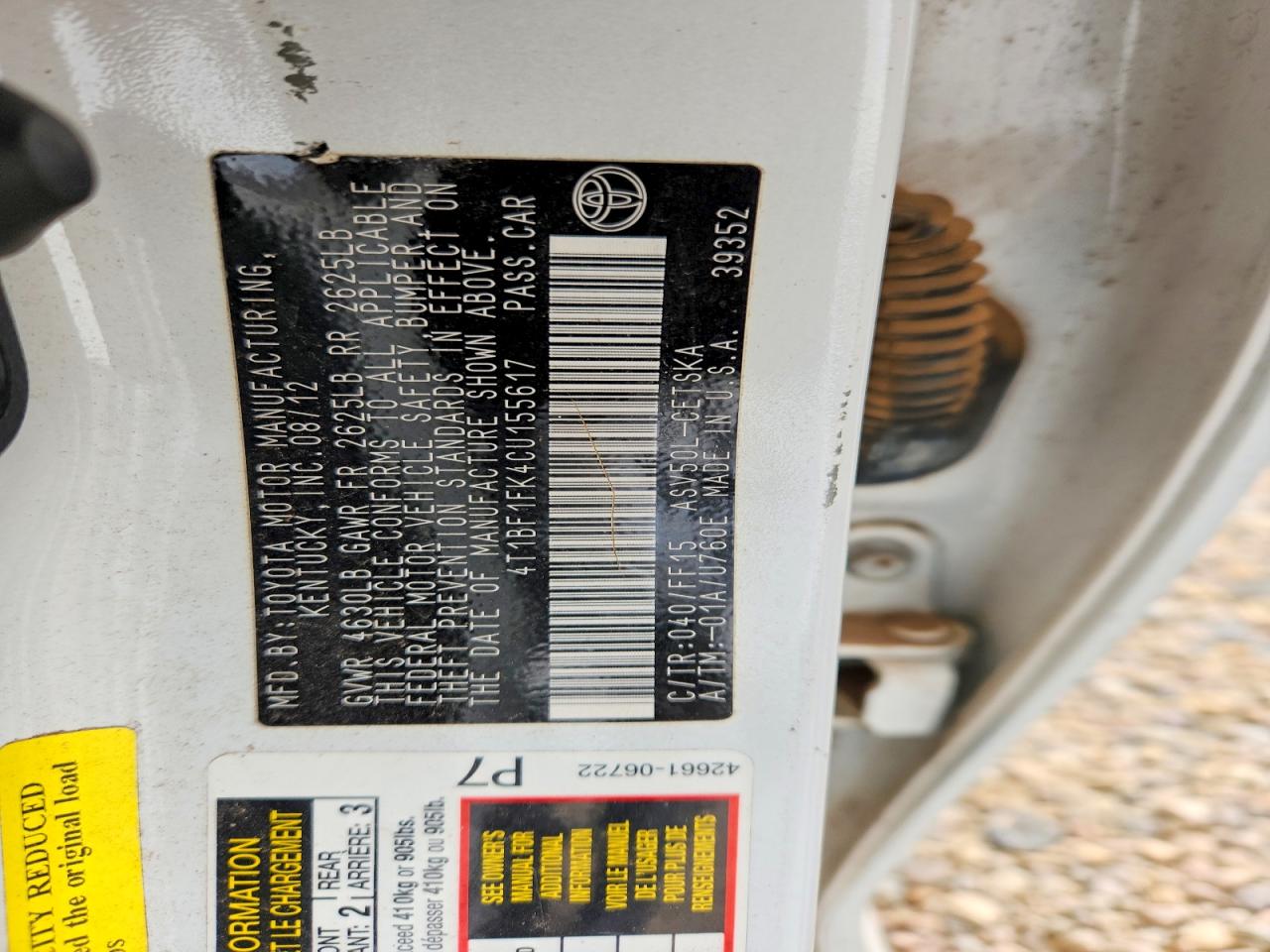 2012 TOYOTA CAMRY