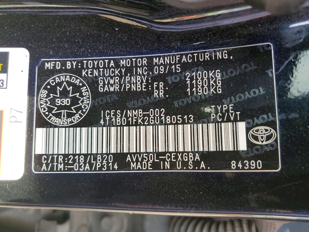 2016 TOYOTA CAMRY SOLA