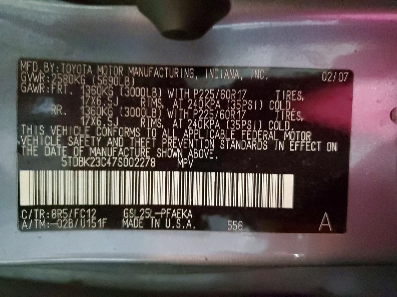 2007 TOYOTA SIENNA