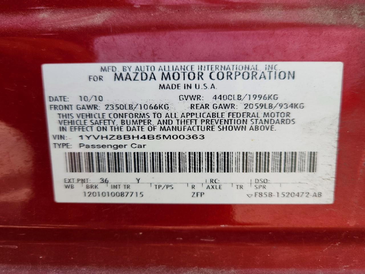 2011 MAZDA 6