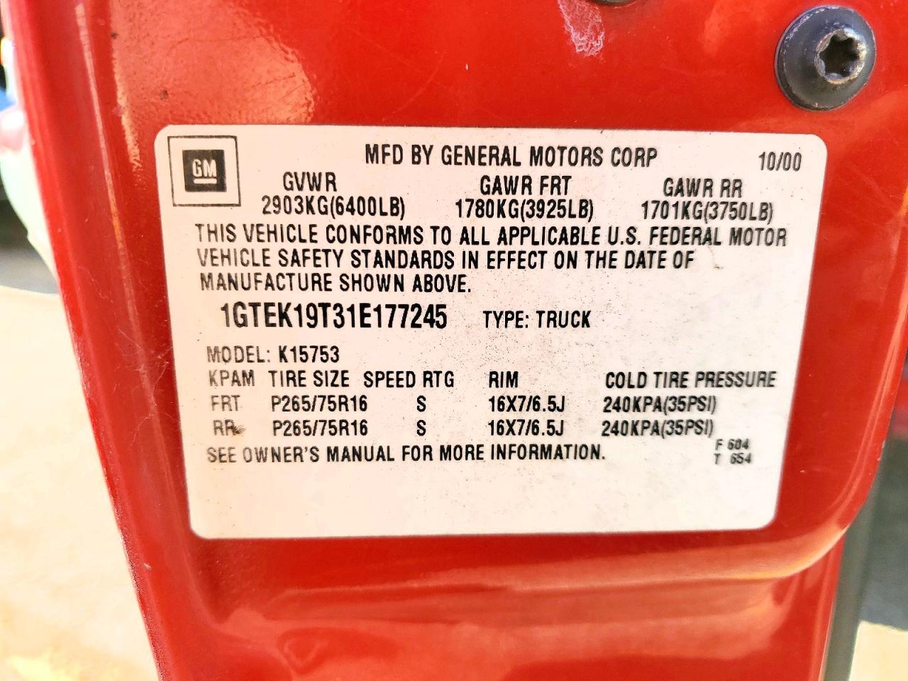 2001 GMC SIERRA