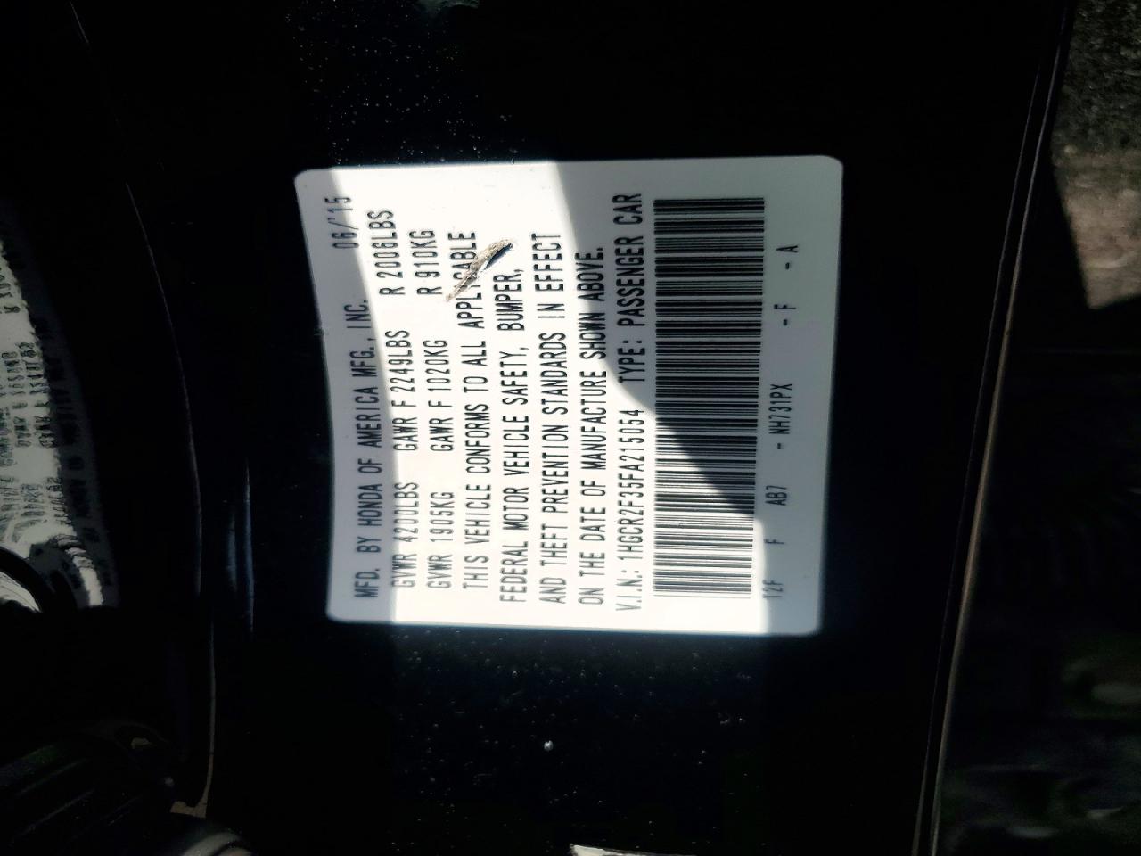 2015 HONDA ACCORD