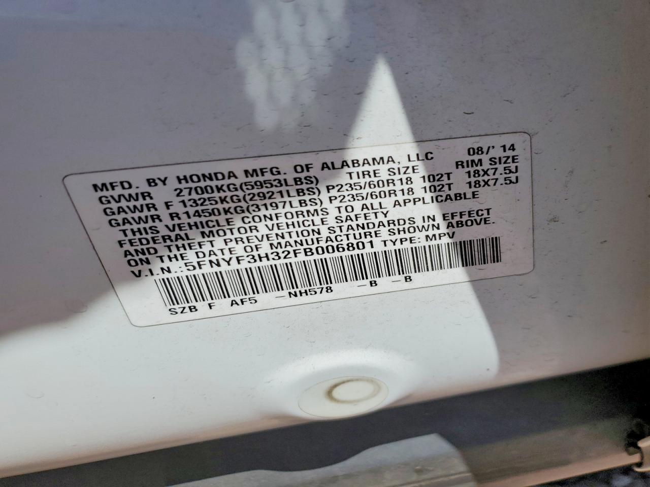 2015 HONDA PILOT