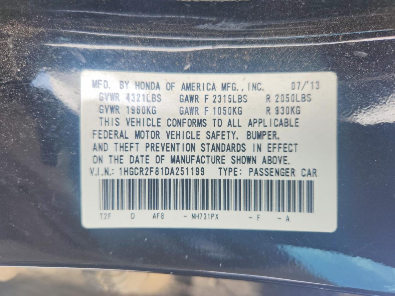 2013 HONDA ACCORD