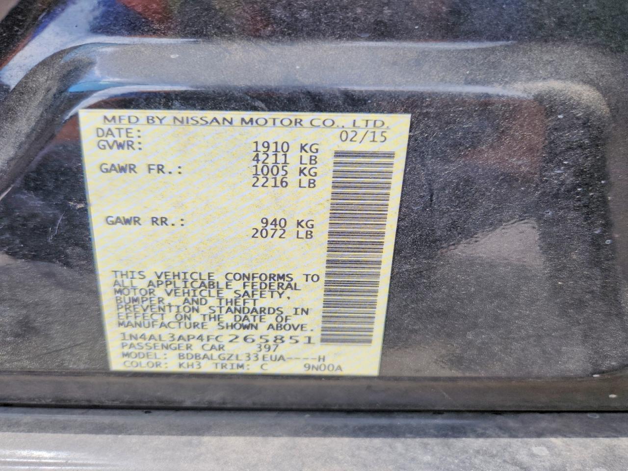 2015 NISSAN ALTIMA