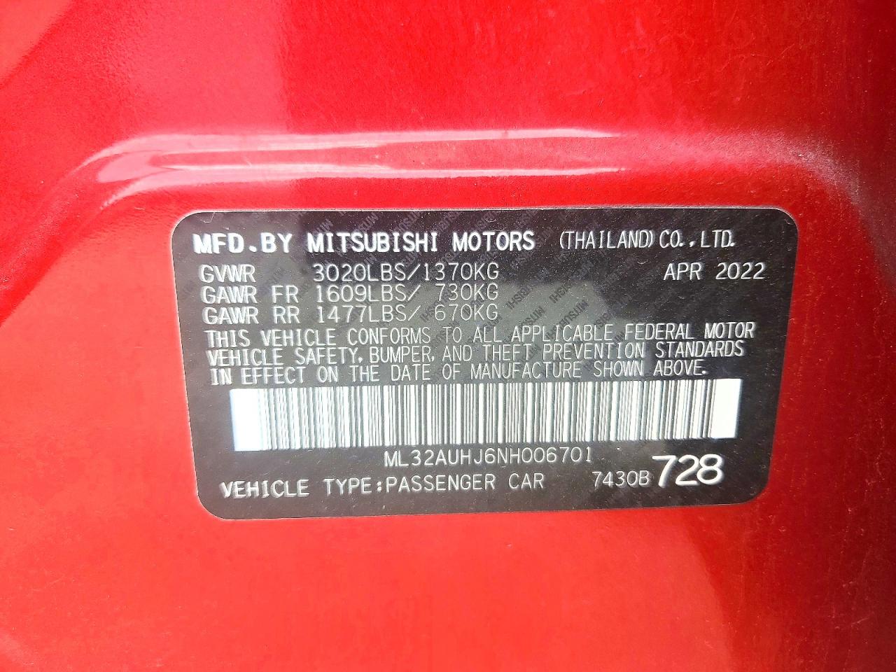 2022 MITSUBISHI MIRAGE