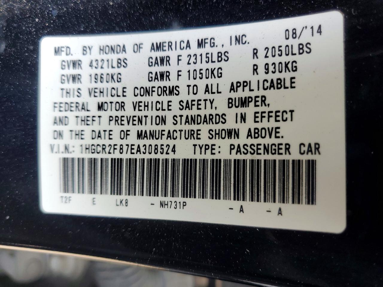 2014 HONDA ACCORD