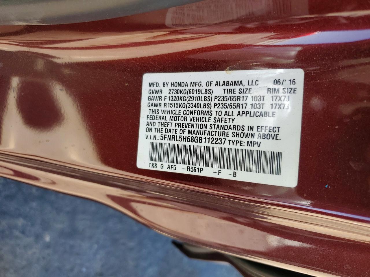 2016 HONDA ODYSSEY