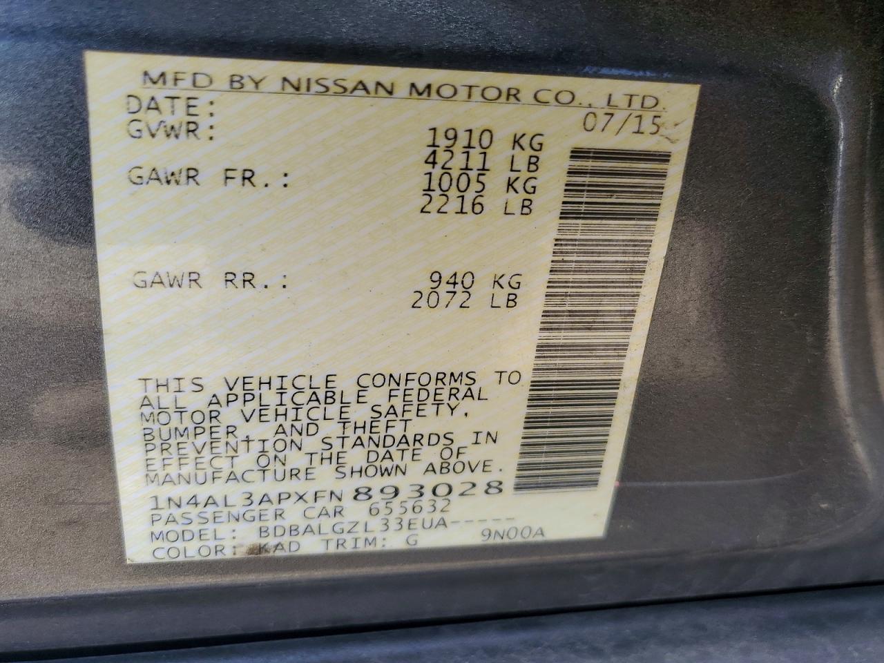 2015 NISSAN ALTIMA