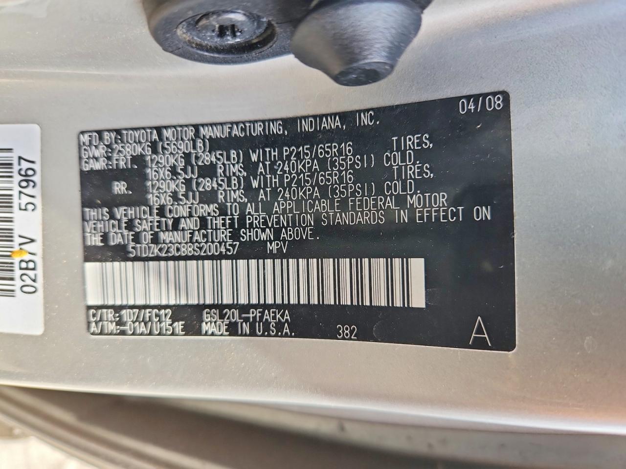 2008 TOYOTA SIENNA