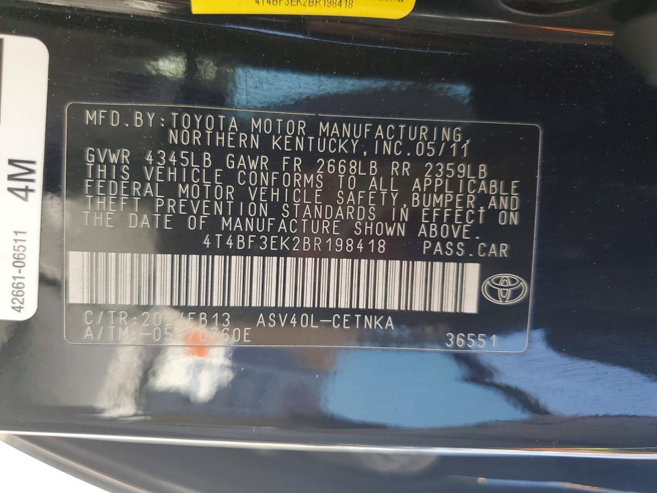 2011 TOYOTA CAMRY