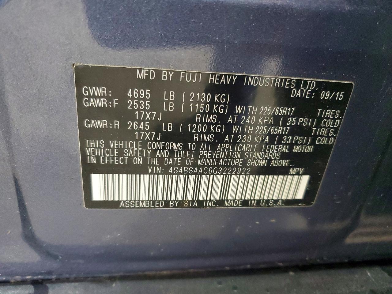 2016 SUBARU OUTBACK