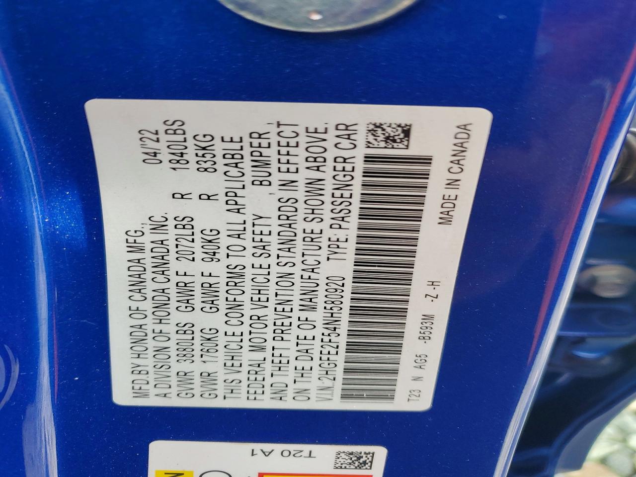 2022 HONDA CIVIC