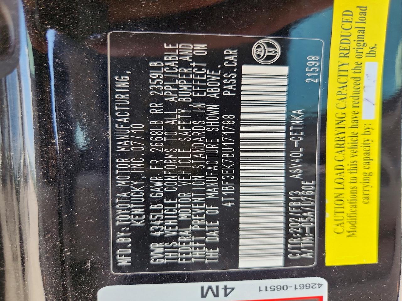 2011 TOYOTA CAMRY