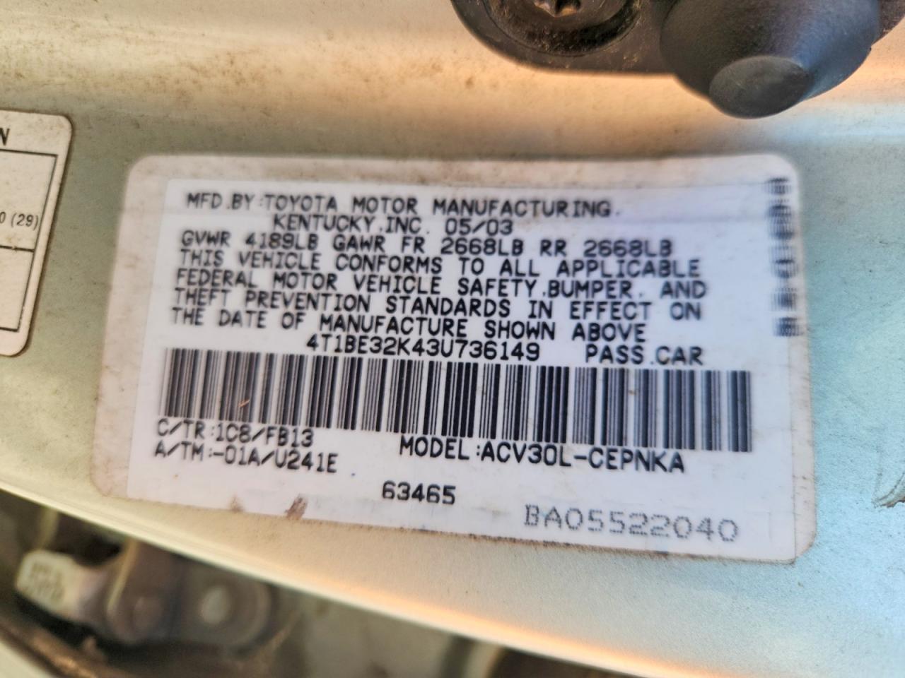 2003 TOYOTA CAMRY