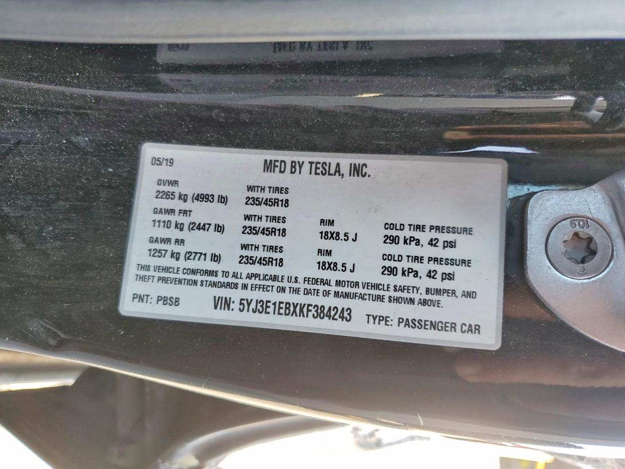 2019 TESLA MODEL 3