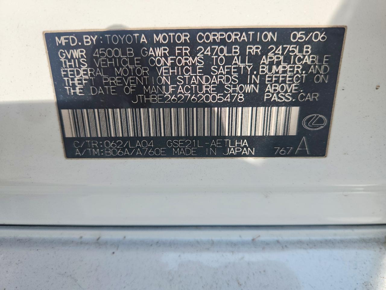 2006 LEXUS IS