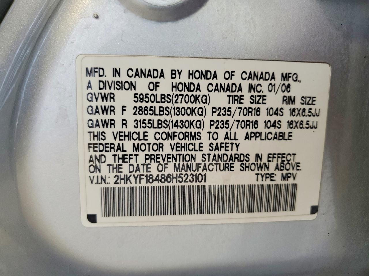 2006 HONDA PILOT EX