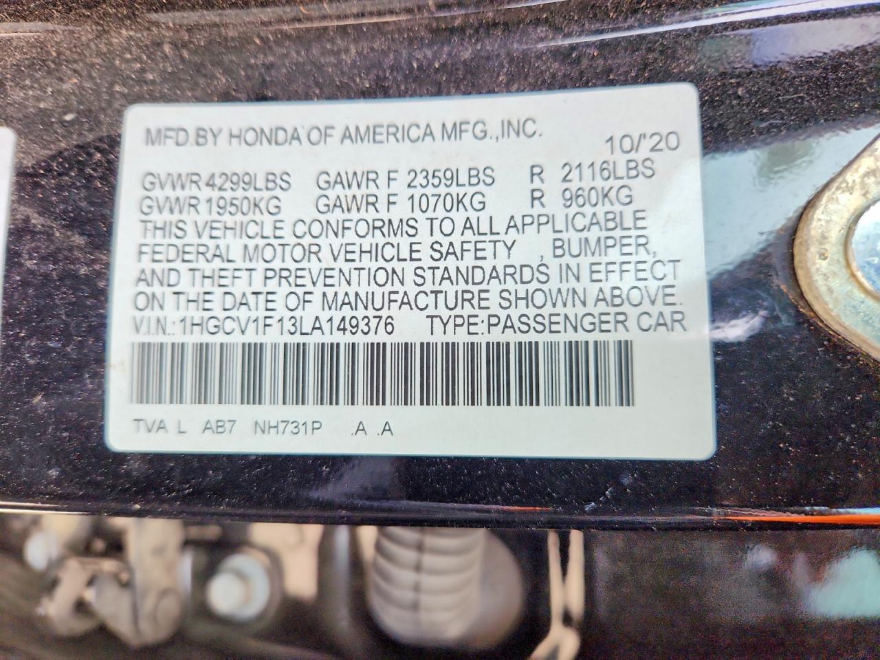 2020 HONDA ACCORD
