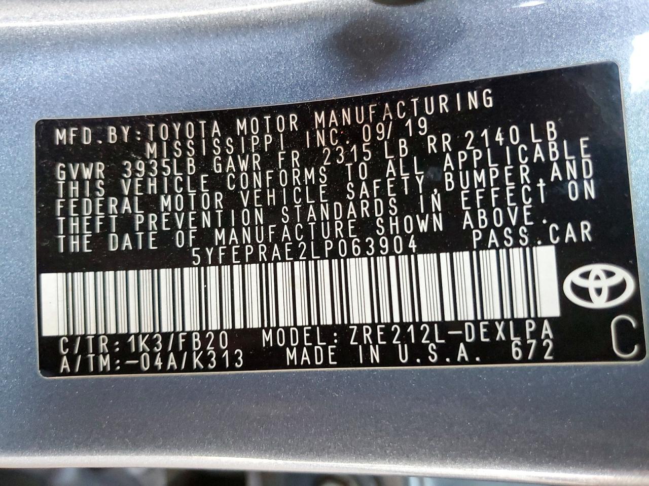 2020 TOYOTA COROLLA