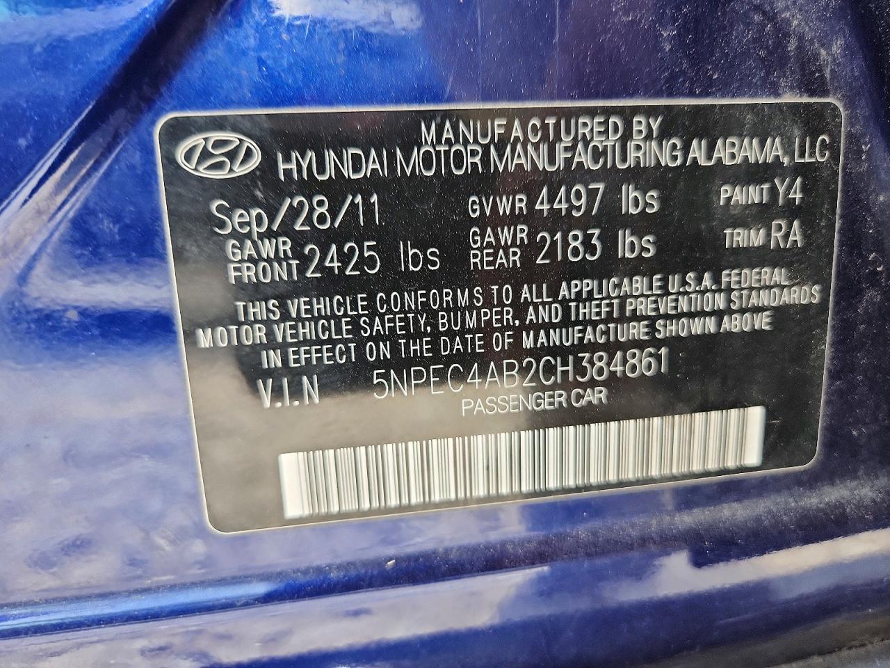 2012 HYUNDAI SONATA