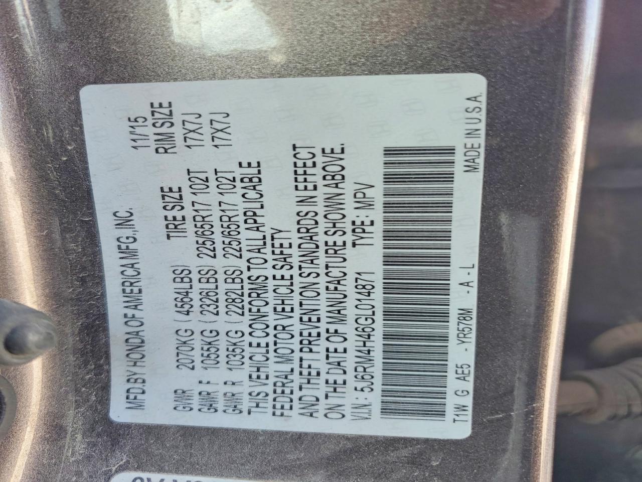 2016 HONDA CRV