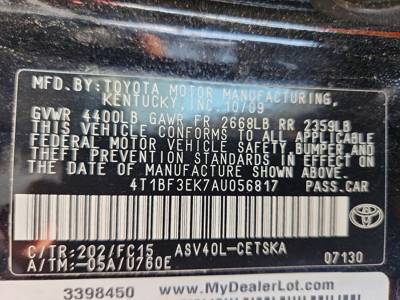 2010 TOYOTA CAMRY