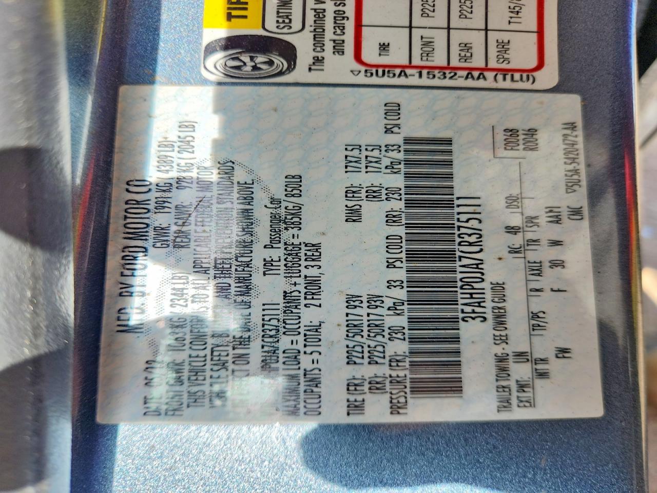 2012 FORD FUSION