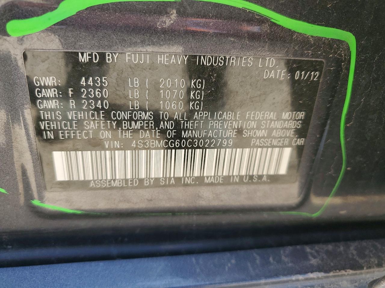 2012 SUBARU LEGACY