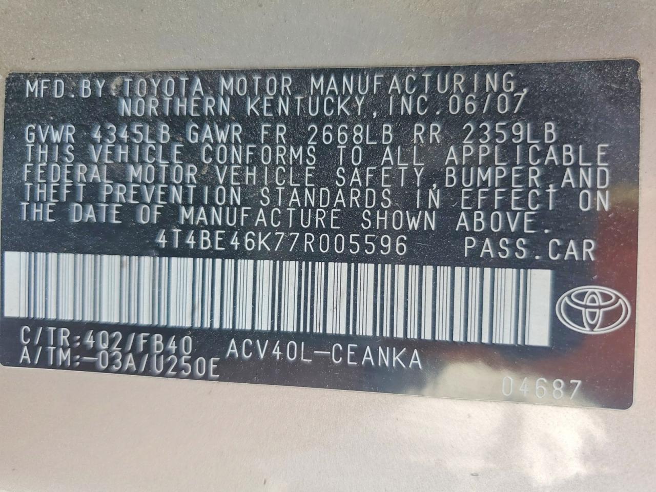 2007 TOYOTA CAMRY