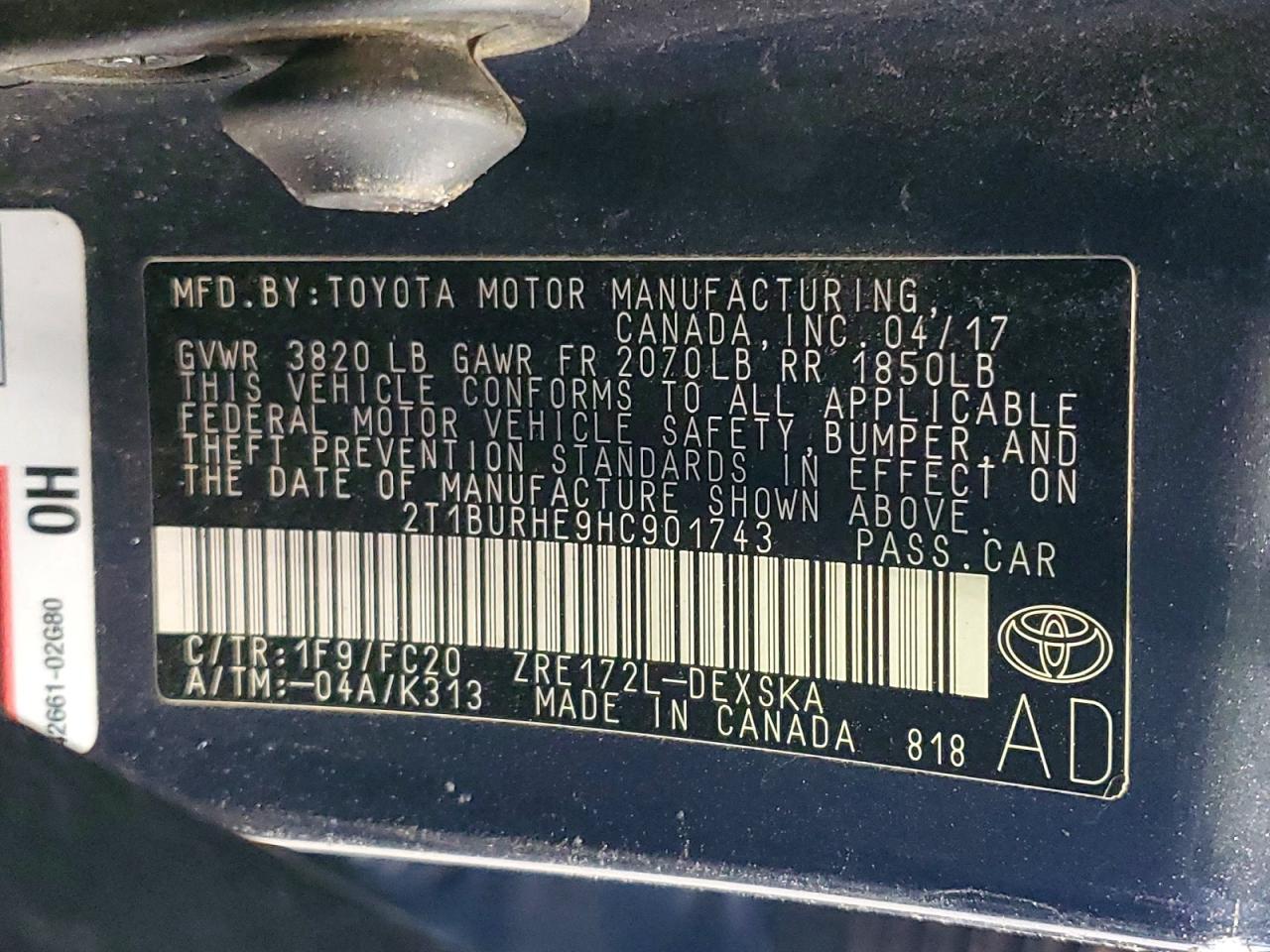 2017 TOYOTA COROLLA