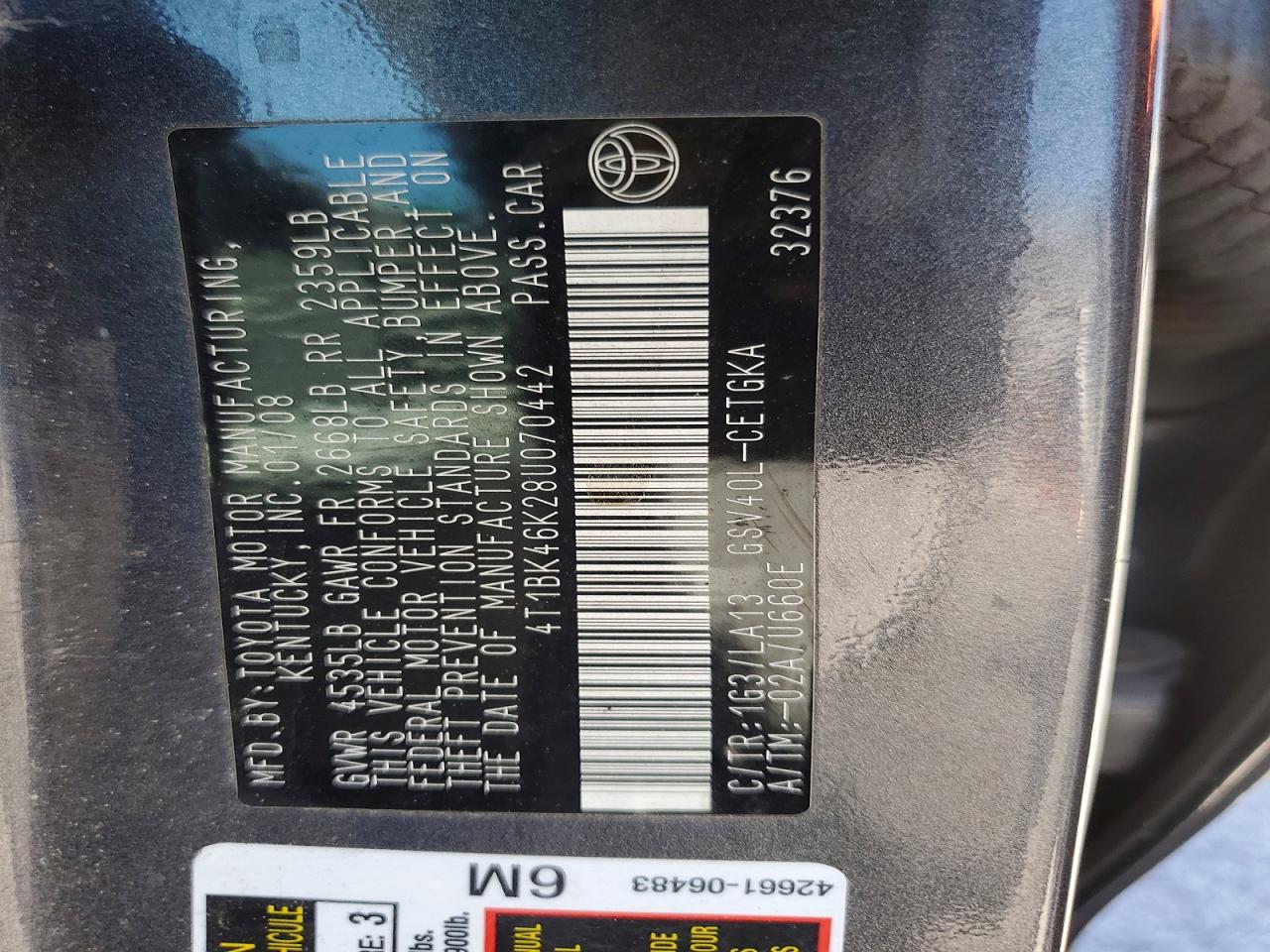 2008 TOYOTA CAMRY
