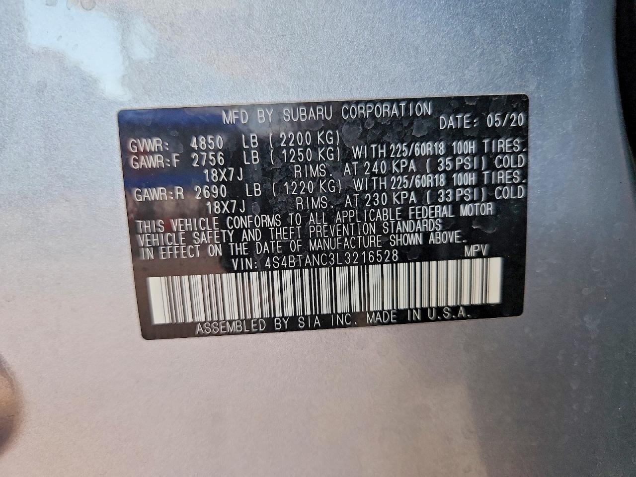 2020 SUBARU OUTBACK