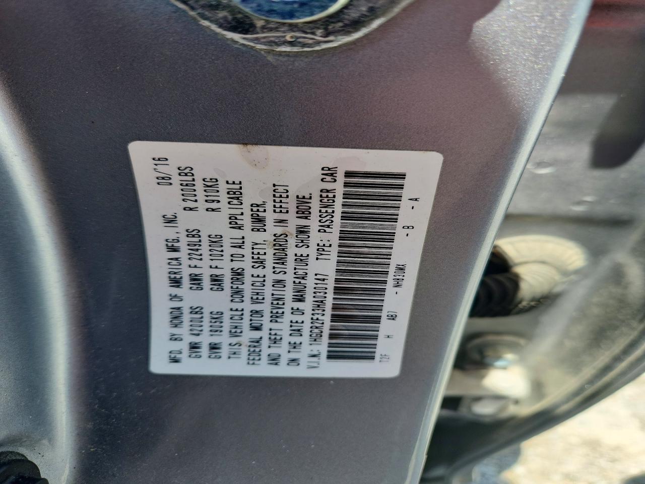 2017 HONDA ACCORD