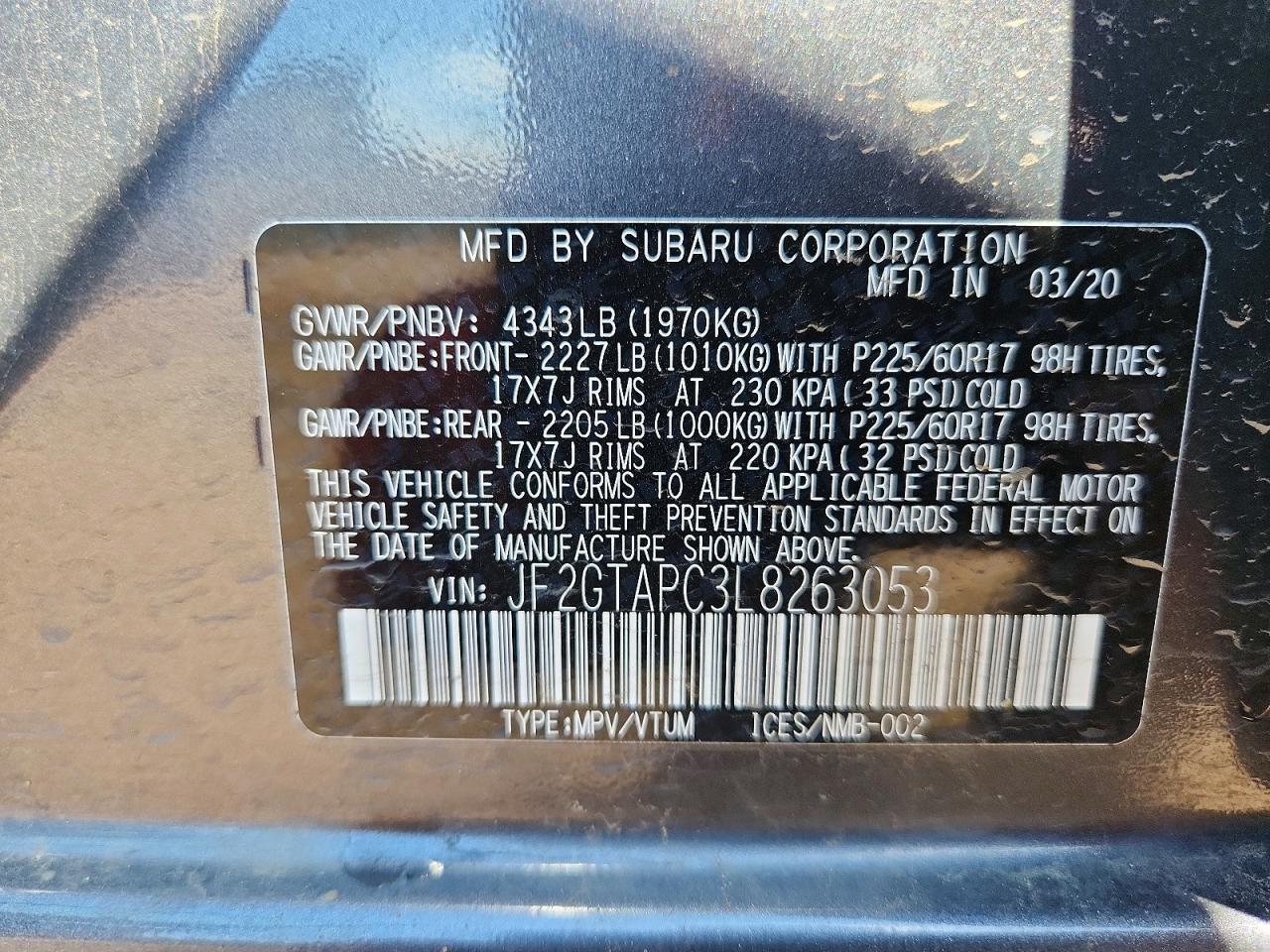 2020 SUBARU CROSSTREK