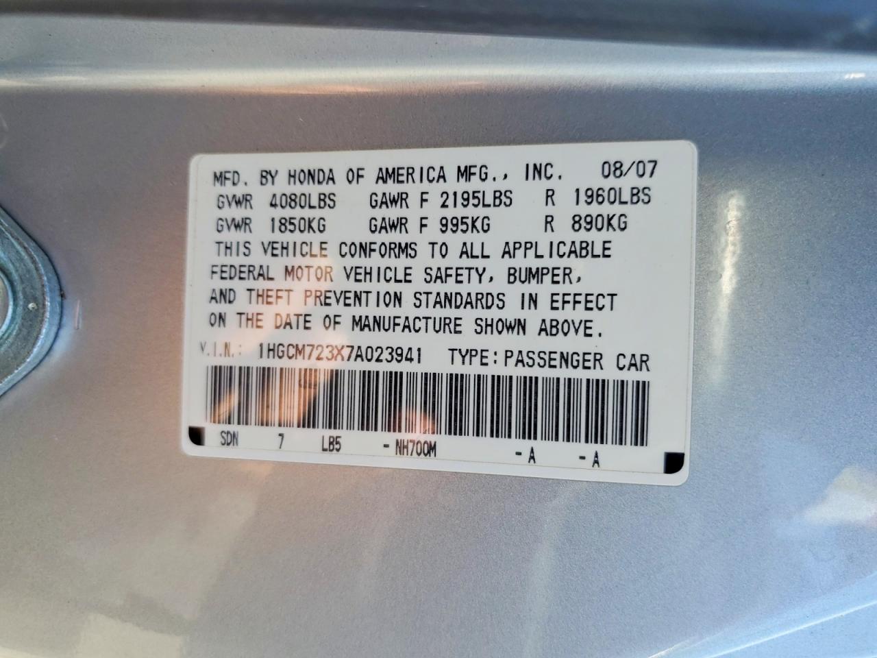 2007 HONDA ACCORD