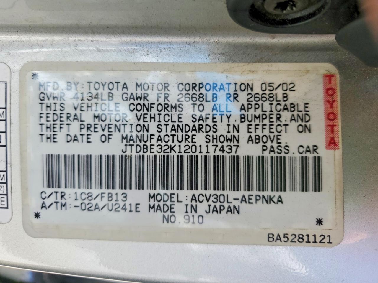 2002 TOYOTA CAMRY