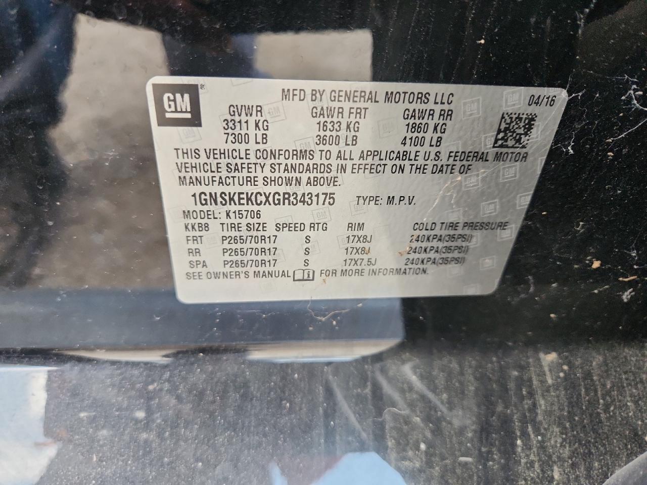 2016 CHEVROLET TAHOE