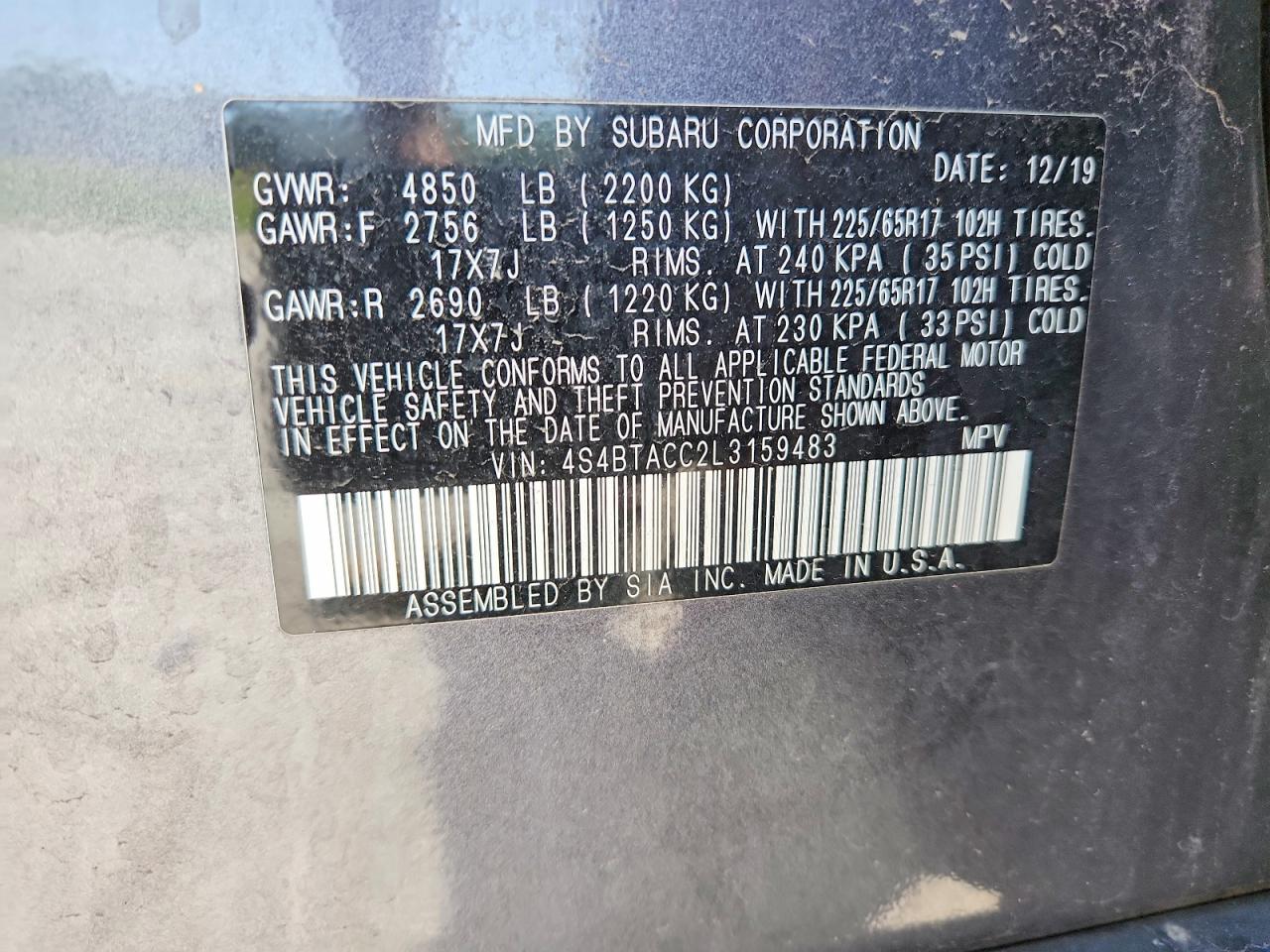 2020 SUBARU OUTBACK