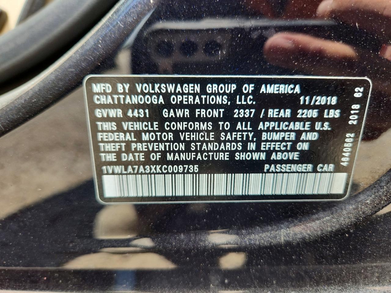 2019 VOLKSWAGEN PASSAT