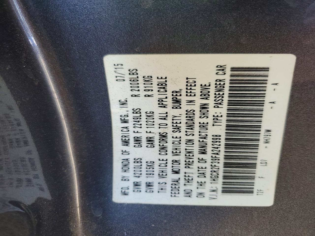 2015 HONDA ACCORD